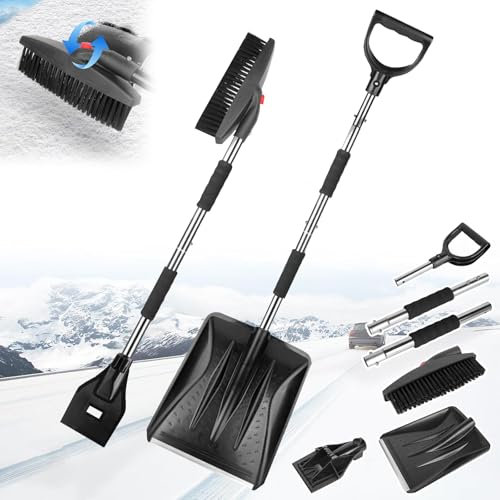 3 en 1 Rascador de Hielo para Coche,Rascador de Hielo para Coche con Escoba,Raspador de Hielo Extraíble,Rascador Hielo Coche,Eliminador Cepillos para Nieve Raspador,para Coches,Camiones y Suv