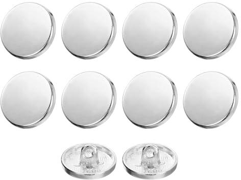 sourcing map 10pcs 24L Metal Round Flat Sewing Buttons 15mm Alloy Shank Craft Replacement Button for Men Women Suit Woolen Coat Shirt Trousers Sewing Crafts, Silver Tone