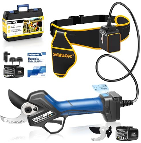 【3-Tipps-Umschaltung, Top-Leistung】 SWANSOFT PRU45-PLUS Akku Astschere, 45MM 25V 1150W Gartenschere und Astscheren Leistungsstarke Elektrische Elektrogartenscheren Für Präzisen Baumschnitt, Weinreben