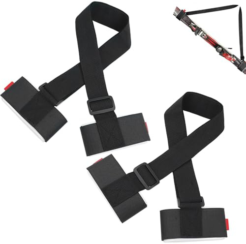 eModwey 2 Pezzi Ski Tracolla, Regolabile Ski Tracolla Spalla Sferza Maniglia Strap, Lunghezza Ajustabile da 65 a 115 cm, per Il Trasporto Facile e Sicuro, Nero