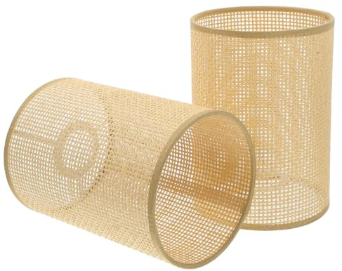 Hoement Pantalla Único Diseño Cálida Elegante Protección y Luz Ocular Ratán Tejida Mesa Pie de Lampara de Adecuado para Lámparas en Dormitorio