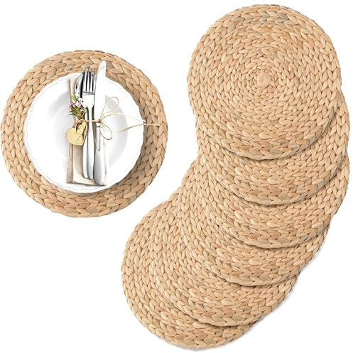 Set di 6 tovagliette rotonde in giacinto d'acqua da 30,5 cm, in vimini, stile bohémien, per tavolo da pranzo, matrimoni, casa