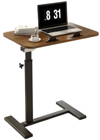 Mobiler Stehpult, rollbarer Computerwagen, höhenverstellbar, mit Rollen, faltbarer Laptopwagen für Zuhause, Krankenhaus, Walnussholz
