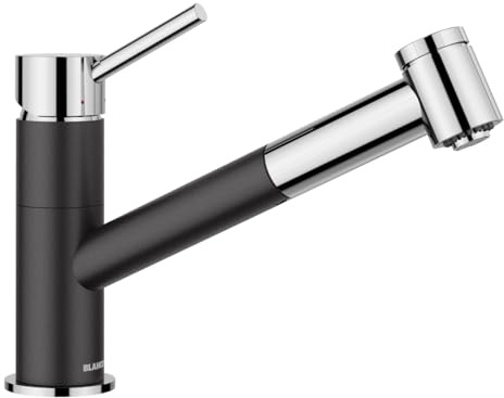 BLANCO KANO-S Vario | Küchenarmatur | Mit herausziehbarem Schlauch | [5,5x26,4x19,1 cm] | RKeramik Kartusche | mit umstellbarer Brause für einen starken Strahl | Hochdruck