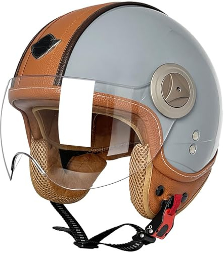 VVPEC Retro motorcykel halvhjälm Vintage 3/4 motorcykel öppen ansiktshjälm män med visirhjälm for Cruiser Scooter Street Bike Jet Pilothjälm DOTECE Godkänd(4,M=57-58CM)