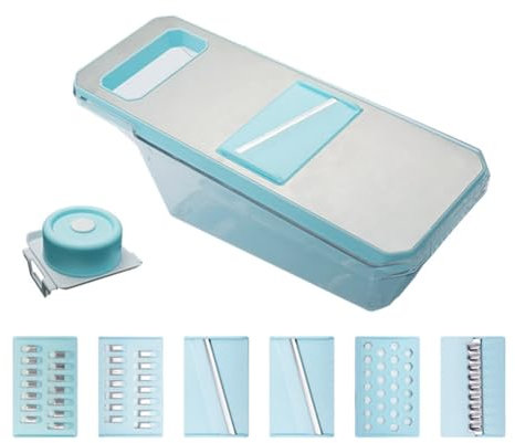 Louttary Rebanador de Verduras Manual de Seguridad Multifuncional de Metal Rallador de Zanahorias Patata Azul