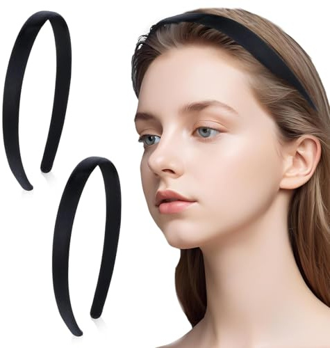 Yezhenzhen 2 fasce per capelli imbottite in velluto nero, da donna, in tinta unita, larghe, alla moda, in tinta unita, antiscivolo, in tinta unita, morbide fasce per capelli vintage (nero, 1,5 cm)