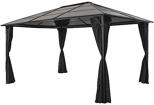 Générique Tonnelle avec Rideau Aluminium 4x3x2,6 m Noir,Auvents & abris,60.25KG-44642