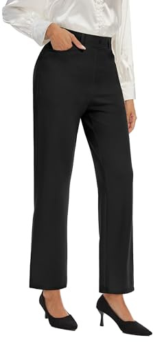 Desol Pantalones de traje de mujer elegantes pantalones largos de cintura alta pantalones rectos con bolsillos pierna ancha Lounge Palazzo Pantalones, Negro , XXL