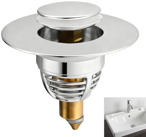 Sink Plug Replacement, Push Type Sink Strainer, Universal Pop Up Basin Stopper Stainless Steel Push Type Sink Strainer Drain Stopper Quick Drainage Plug for Bathroom Kitchen Bathtub Washbasin(32-42mm）
