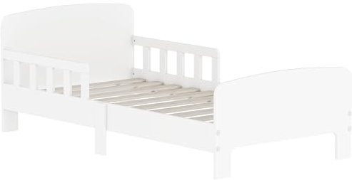 AIYAPLAY Lit Enfant, lit au Sol Enfant avec barrières de sécurité Haute, sommier à Lattes et Cadre Robuste, pour Fille et garçon de 3 à 8 Ans, Compatible avec Matelas 140 x 70 cm, Blanc