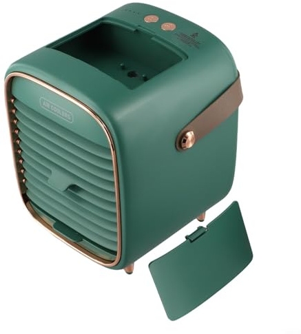 Pumixiy Ventilador de aire acondicionado portátil con batería de 2000 mAh para uso en el hogar, oficina, escritorio, dispositivo de refrigeración personal recargable por USB, para viajes en interiores