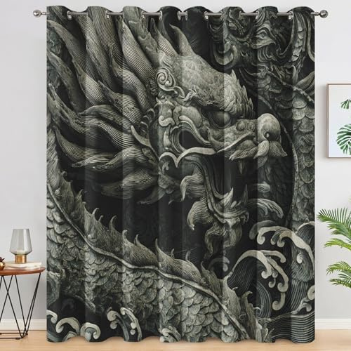 Genérico Cortinas Salon Dragón, Cortinas Dormitorio Misterio Animal Chino Decoracion Habitacion Ventana, Termicas Aislantes, con Anillas, 117x138 2 Piezas (An X Al) L-C&57