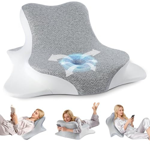 Niovally Ergonomic Reading Pillow for Bed with Cervical Support, Cooling Memory Foam Wedge Pillow for Neck Pain Relief and Back Support, Comfortable for Sitting on Couch, Floor or Sleeping (Gray)