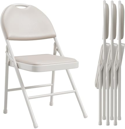 Niwugady Klappstuhl 4er Set, Klappstühle Starker Metallrahmen & PU-Leder Gepolstert, Faltbarer Stuhl Besucher Konferenz Gast Stuhl, Belastbarkeit 150 kg, Ideal als Küchenstühle & Gartenstühle, Beige