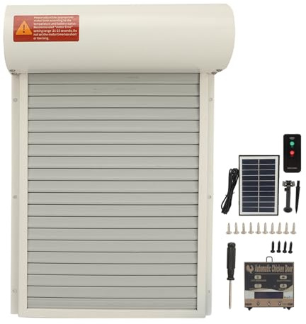 PolyGen Puerta automática para gallinero con Sensor de luz con Temporizador programable y Control Remoto para Pollos/Patos/Gansos, gestión de gallinero Manos Libres, Panel Solar (White)