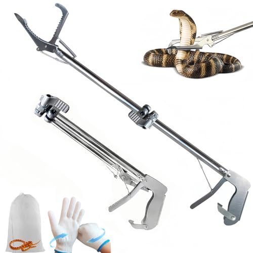 V-CHEETONG 47inch Snake Tong Catcher – Stainless Steel Collapsible Wide Jaw Reptile Grabber with Locking Mechanism and Comfort Grip for Safe Rattlesnake Control and Handling（120cm）