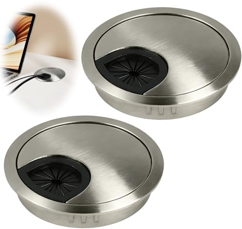 2 Pack 60mm Desk Grommet Kit Zinc Alloy Cable Hole Cover, 2.3 Inch Silver | Computer Desktop Grommets Wire Organizers Round Table Cord Hole Cover for Home Office