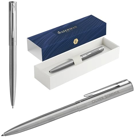 Waterman Allure Kugelschreiber mit Gravur – Personalisiertes Luxus-Schreibgerät – Eleganter Schreibstift als Geschenk für Damen & Herren, blaue Tinte (Stainless Steel)