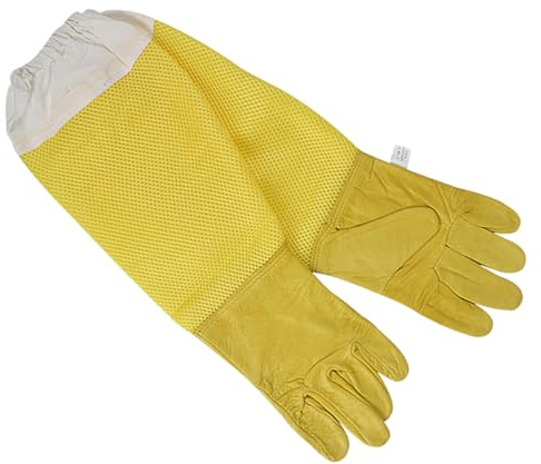 HOUDERCO Guantes de Apicultura de Cuero de Oveja Amarillos, Seguros y Cómodos para Alimentación y Manejo de Abejas, Accesorios Prácticos para Apicultores