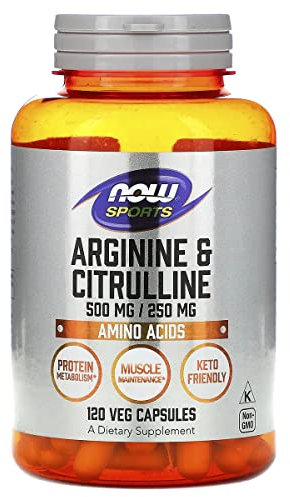 Now Foods Arginine 500mg with Citrulline 250 mg-120 Capsules