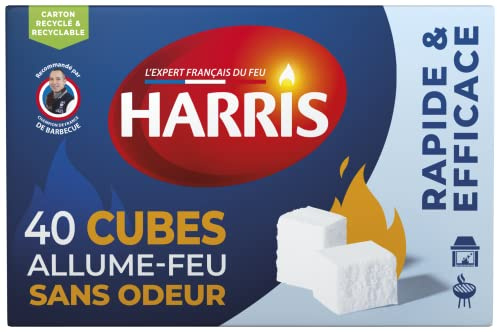 Harris 40 Cubes Allume-Feu Sans Odeur Longue Durée - 40 Cubes Blancs Efficace, Rapide et Puissant - Feu de Cheminée, Feu de Bois, Poêle, Barbecue et Grill - Compact, Léger, Pratique