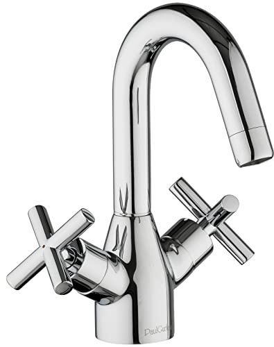PaulGurkes Waschtischarmatur mit Kreuzgriffen Zweigriffarmatur Wasserhahn Armatur Hahn Mischbatterie Waschbecken-Armatur 360°-Grad schwekbar