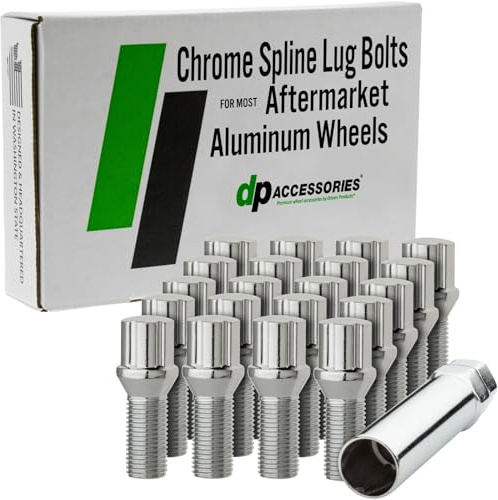 DPAccessories Chrome M14x1.50 Lug Bolts for Aftermarket Wheels | Spline Bolt | 27mm Shank | Set of 20 | BS27K5HC-CH04020