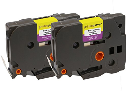 2x TZe231 TZe 231 Schwarz auf Weiß 12mm x 8m Schriftband-Kassetten kompatibel für P-Touch PT-1000 1005 1010 3600 9600 D210 D210VP D400 D450VP D600VP E100 H101C H101GB H105 H110 H300 P700 P750W