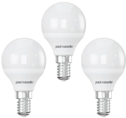 paul russells LED Light Small Edison Screw E14, 40w Equivalent, 4.9W 470Lumens LED Bulb, 4000K Natural Cool White, Mini Globe Frosted G45 SES Golf Ball Energy Saving (Not Dimmable) Lightbulbs, 3 Pack