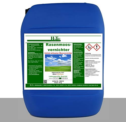 HaTec, Rasenmoosentferner 10-kg, Moosentferner für Rasenflächen, Rasen Mossvernichter, entfernt auch Mauer Streifenfarn.