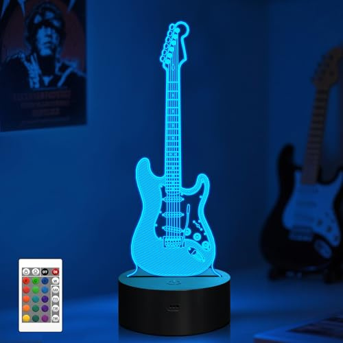CooPark Lampade per chitarra 3D con telecomando, lampada a LED 16 colori touch dimmerabile USB/batteria, decorazione Regalo di compleanno di Natale per bambino Bambino Adolescente