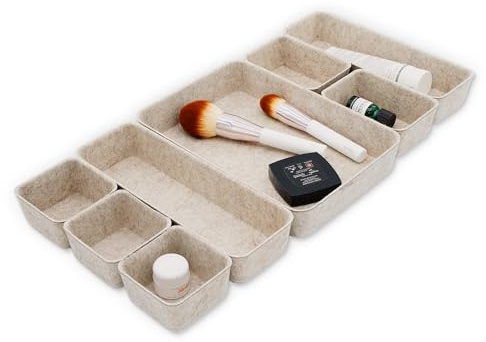 Welaxy 8pc Nordic Felt Desk Drawer Organizer Tray Beige Oatmeal Storage Bin