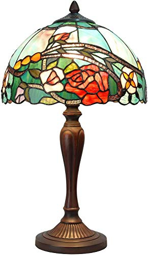 Bieye L30737 Lampada da tavolo in vetro colorato in stile Tiffany con paralume largo 12 pollici e alto 21 pollici, rosso