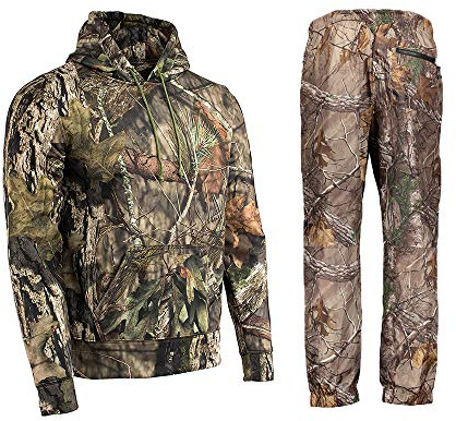 Mens Jungle Print Tracksuit Full Set Trouser pullover Hoodie Camouflage Tree Combat (L)