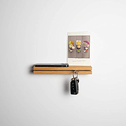 Schlüsselbrett Holz mit XXL Ablage – Handgefertigte Schlüsselleiste aus Bayern – Schlüsselboard und Schlüsselhalter aus Eiche – Praktisch für Flur und Büro – Hochwertiges Schlüsselbrett (Eiche, 25 cm)