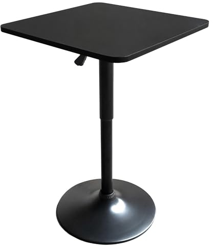 Happy Garden Table de Bar carrée Blanche et Chrome Luke. Table de Bar réglable en Hauteur. Table Haute Blanche avec Noir Mat.