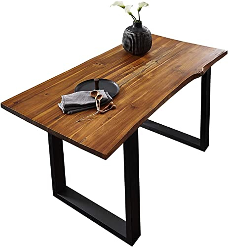SAM Esstisch Esra 120 x 80 cm, Akazienholz massiv, cognacfarben, Baumkantentisch mit Metallgestell in schwarz, Esszimmertisch mit Baumkantenplatte 26 mm, echte Baumkante