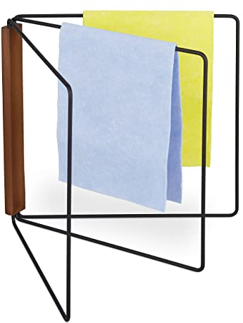 Relaxdays Supporto Porta Strofinacci, 3 Bracci, Pieghevole, per Salviette, Metallo e Legno, HxP 25 x 27 cm, Nero Marrone, Ferro, 1