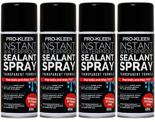 Pro-Kleen Instant Waterproof Sealant Spray - Tough Leak Sealant Spray for Roofs, Pipes, Guttering & More - Transparent & Long-Lasting Formula - Instant Emergency Repair (4 x 400ml)