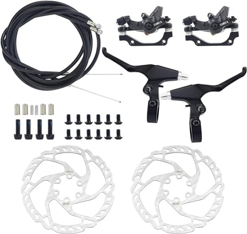 ZUKKA Bike Disc Brake Kit with 1 Pair Mountain Front and Rear Caliper Sets &160mm Rotors & Bicycle Brake Levers and Cable & 16 Bolts