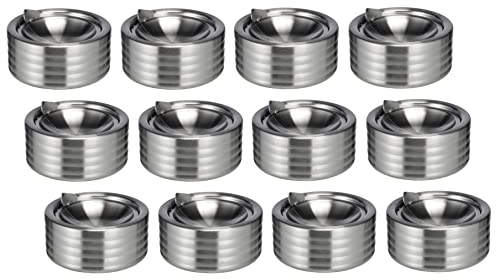 Spetebo 12er Set Edelstahl Aschenbecher mit Deckel - Tischascher 12 cm - Design Sturmaschenbecher mit Kipp Deckel - Klappaschenbecher Windaschenbecher