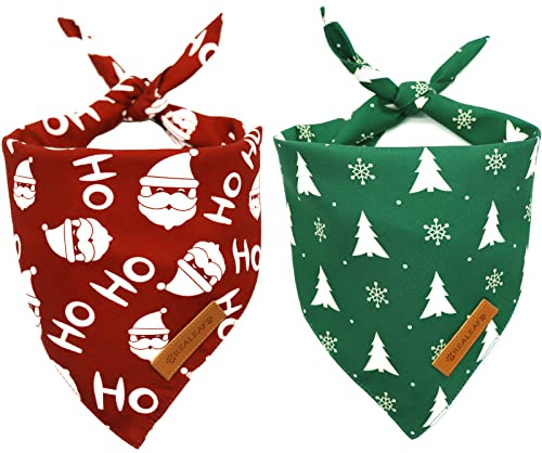 Realeaf Christmas Dog Bandanas 2 Pack, Christmas Tree and Santa Claus Dog Scarf for Boy and Girl, Premium Durable Fabric, Holiday Bandana for Small Medium Large and Extra Large Dogs (Large)