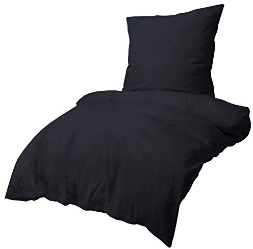 EllaTex MIKROFASER Bettwäsche Set, Farbe:Schwarz, Größe:135x200cm + 80x80cm