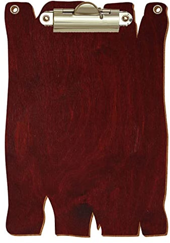 Bütic Holz Klemmbrett Holzbrettform Mahagoni für DIN A3 A4 A5 A6 mit 2 Ösen aus 3 mm starkem Birkensperrholz mit Klarlack versiegelt, Format:A6 hoch, Klemme:Zahnklemme gold