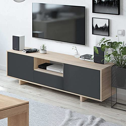 Tendencio Meuble TV Anio Style Industriel, en chêne Canadien et Gris Anthracite, Taille : 150 cm x 46 cm (H) 41 cm (P)