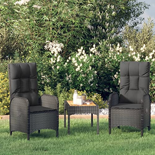 Yolola Gartenmöbel Set inkl. 2 Sitzkissen, Balkonmöbel Set 3 teilig, Balkontisch Bistrotisch mit 2 Stühlen mit Liegefunktion ausgestattet, Balkon Tisch Gartentisch, Balkon Loungemöbel Terrasse