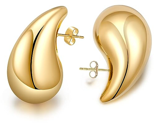 Chunky Ohrringe Gold Dupes Chunky Gold Hoop Earrings für Damen Creolen Drop Earrings Hypoallergene Vergoldete Teardrop Ohrringe Modeschmuck für Frauen Mädchen Geschenke