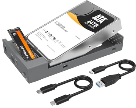 MAIWO Carcasa de doble bahía para M.2 NVMe/SATA y 2.5 3.5 pulgadas SATA SSD/HDD, disco duro externo a adaptador USB 3.2 GEN2x1 tipo C, velocidad de transferencia de 10 Gbps