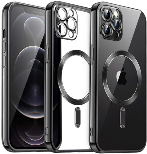 JETech Weiche Klar Hülle für iPhone 12 Pro Max 6,7 Zoll, Kameraschutz Vollständiger, Kompatibel mit MagSafe Kabellosem Laden, Stoßfest Elektroplattiert TPU Handyhülle (Schwarz)